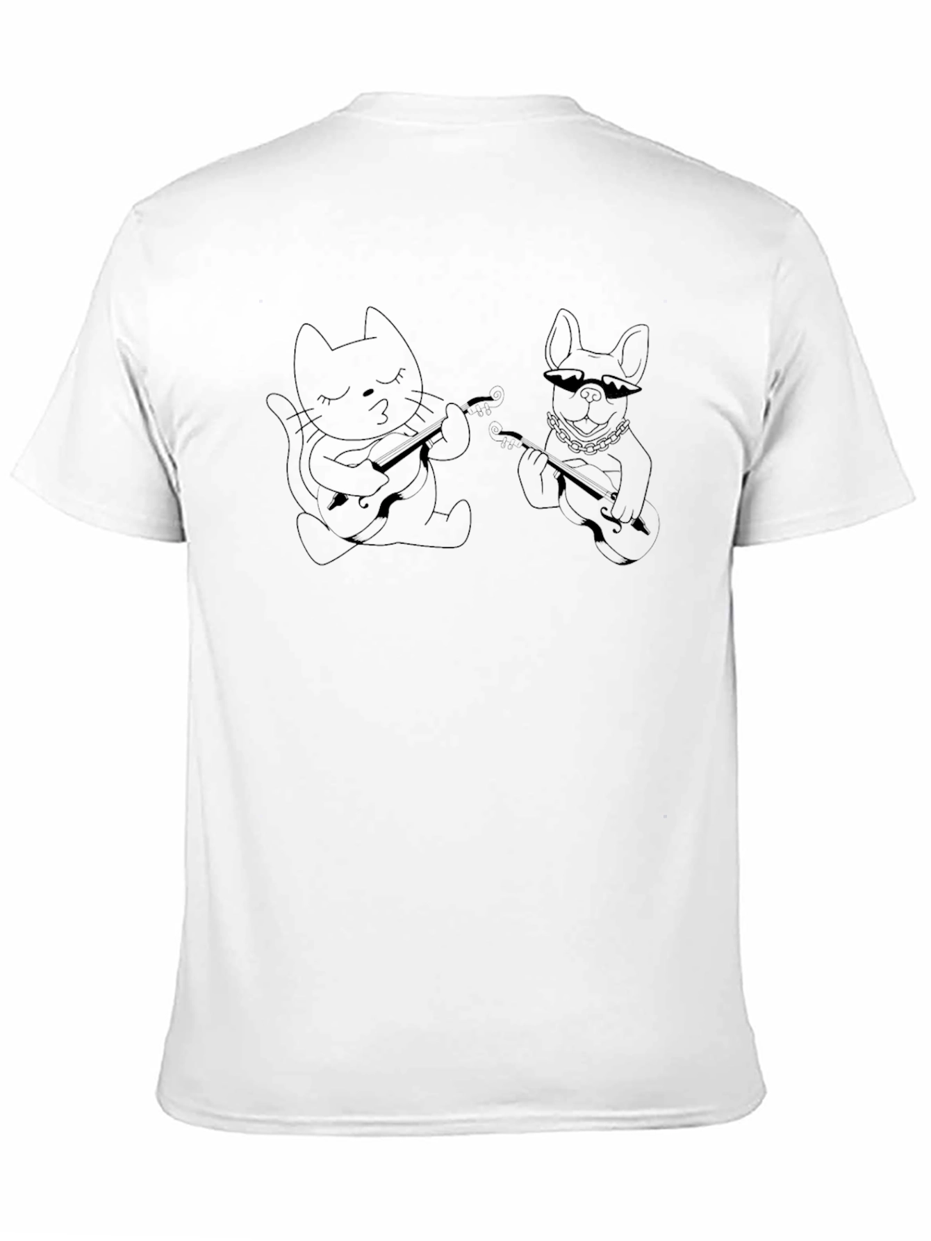 Cool Cat & Dog Guitarist Black T-Shirt
