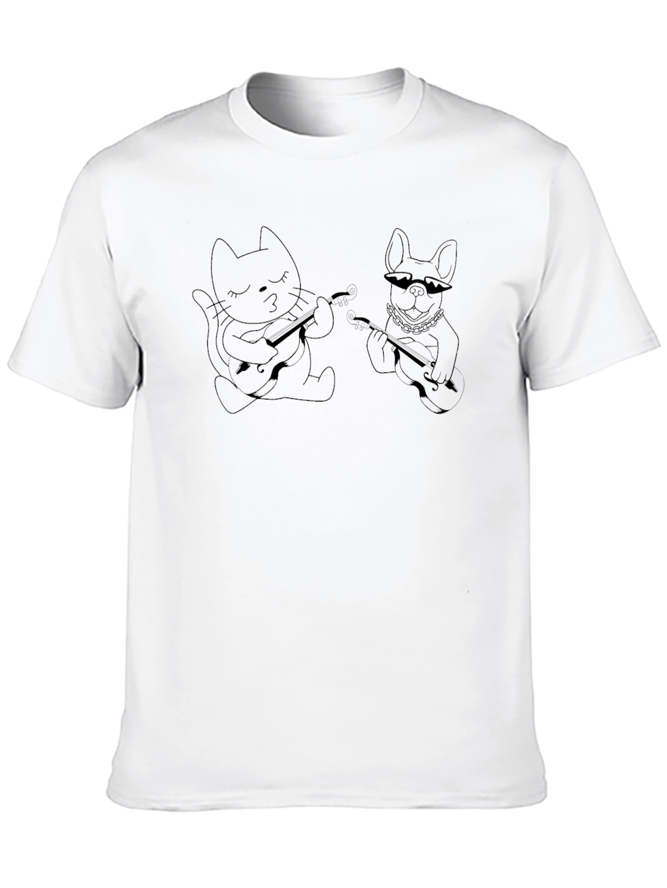 Cool Cat & Dog Guitarist Black T-Shirt