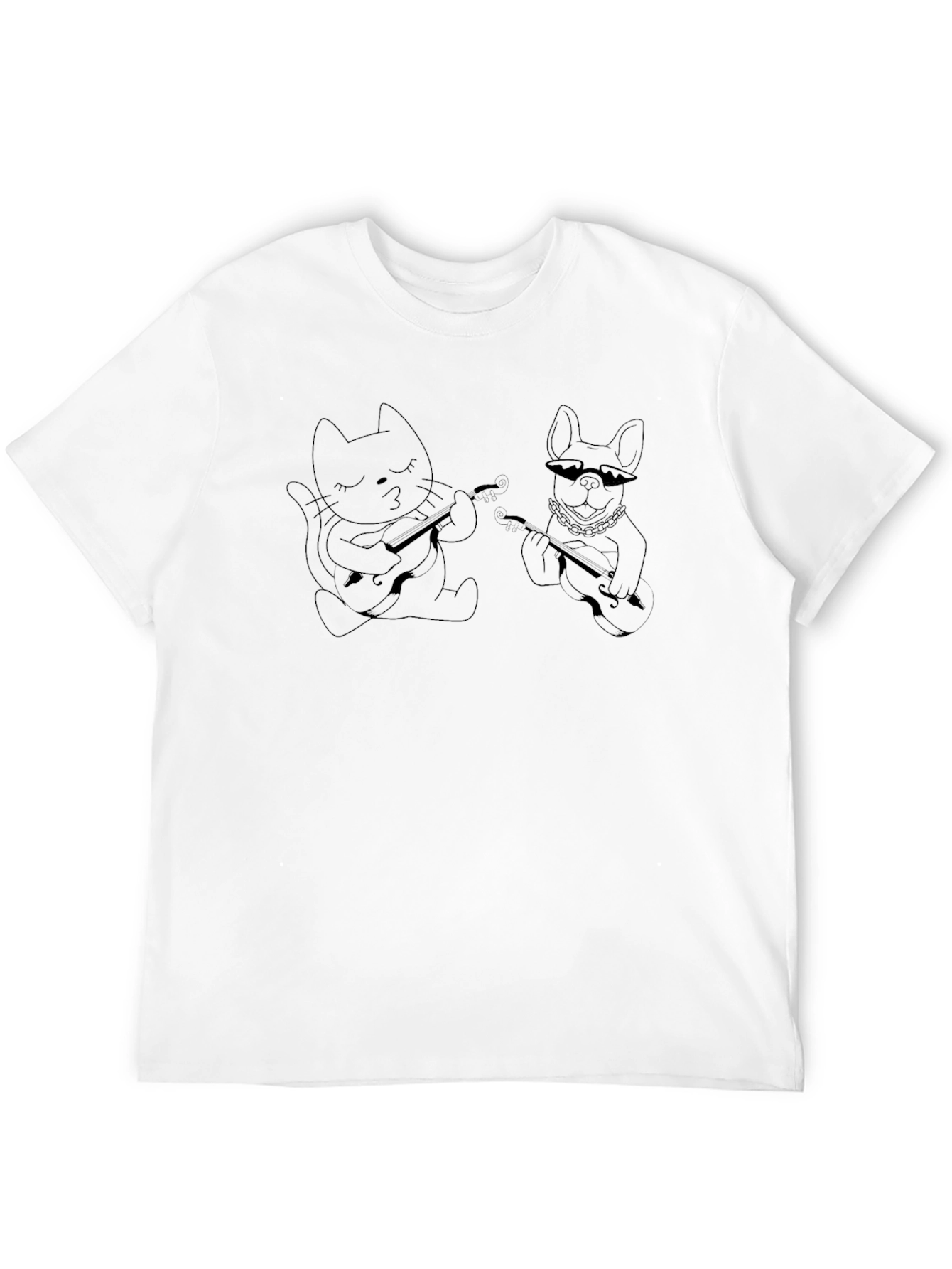 Cool Cat & Dog Guitarist Black T-Shirt