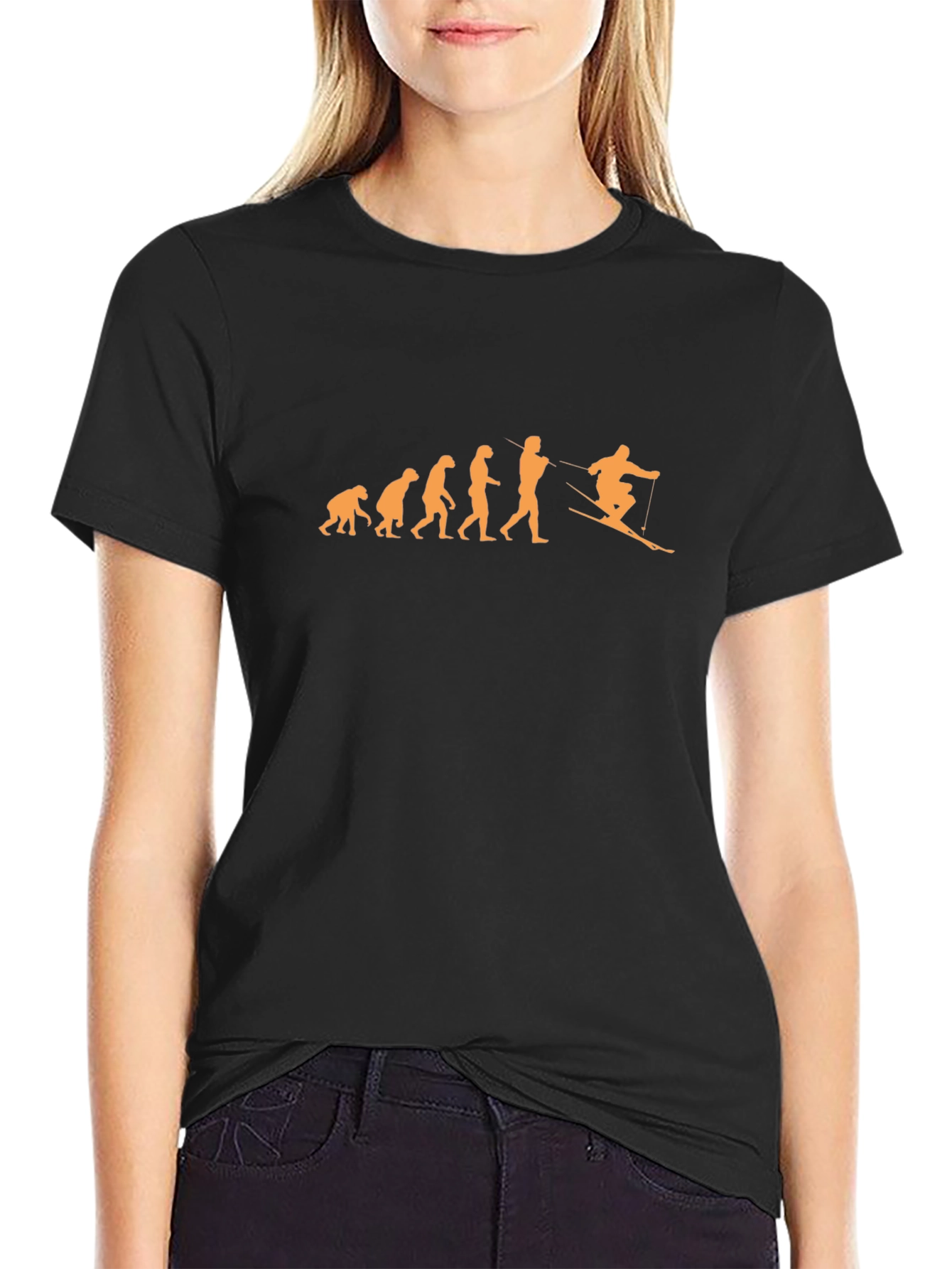 Evolution of Skiing Mens Black T-Shirt