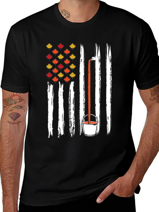 Fall Maple Leaf American Flag T-Shirt