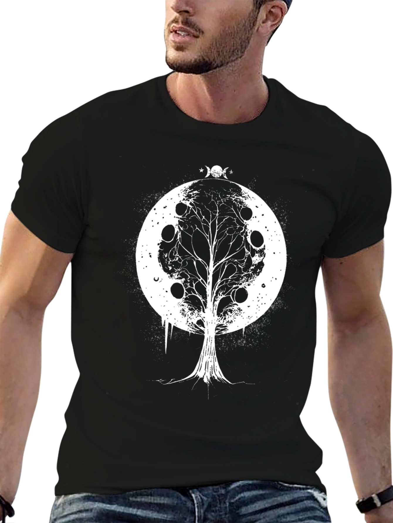 Moon Phase Tree Black T-Shirt