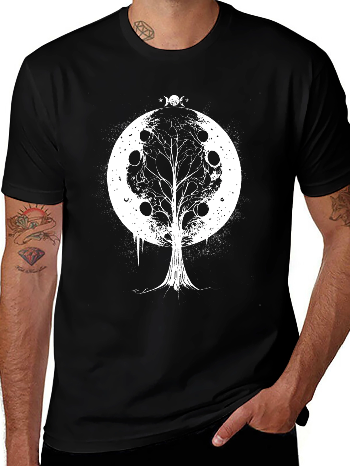 Moon Phase Tree Black T-Shirt