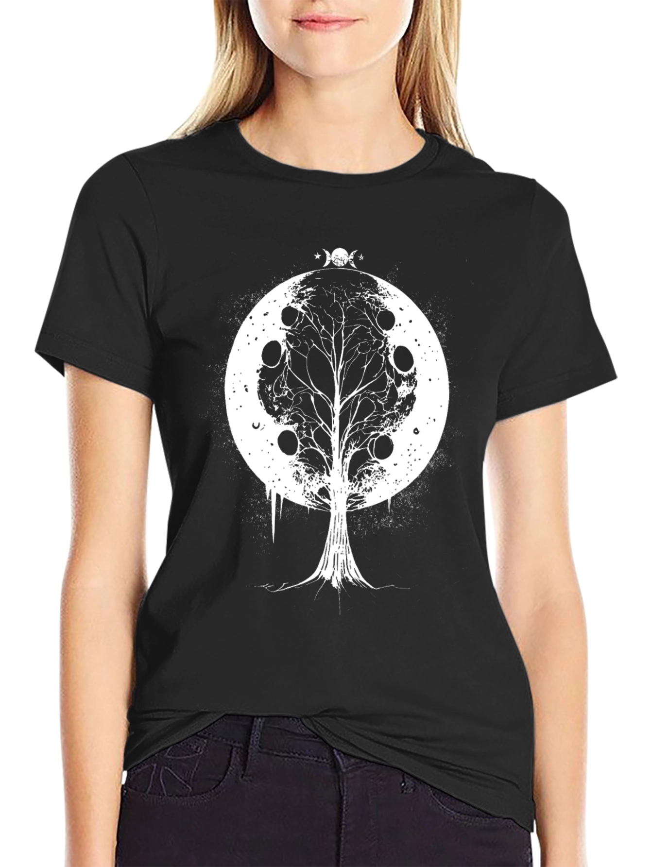 Moon Phase Tree Black T-Shirt