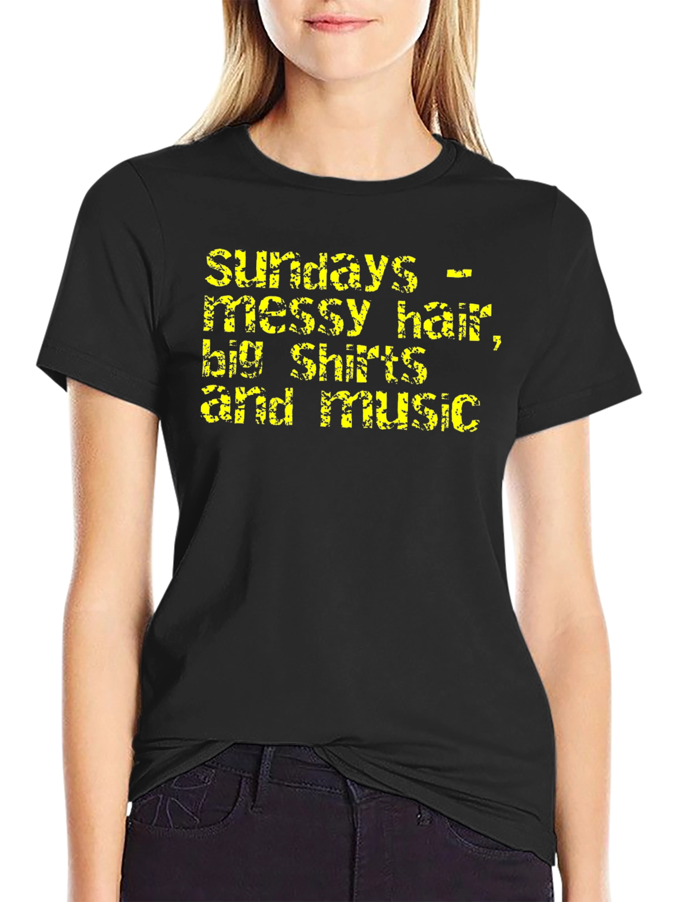 Sundays - Messy Hair Big Shirts & Music T-Shirt