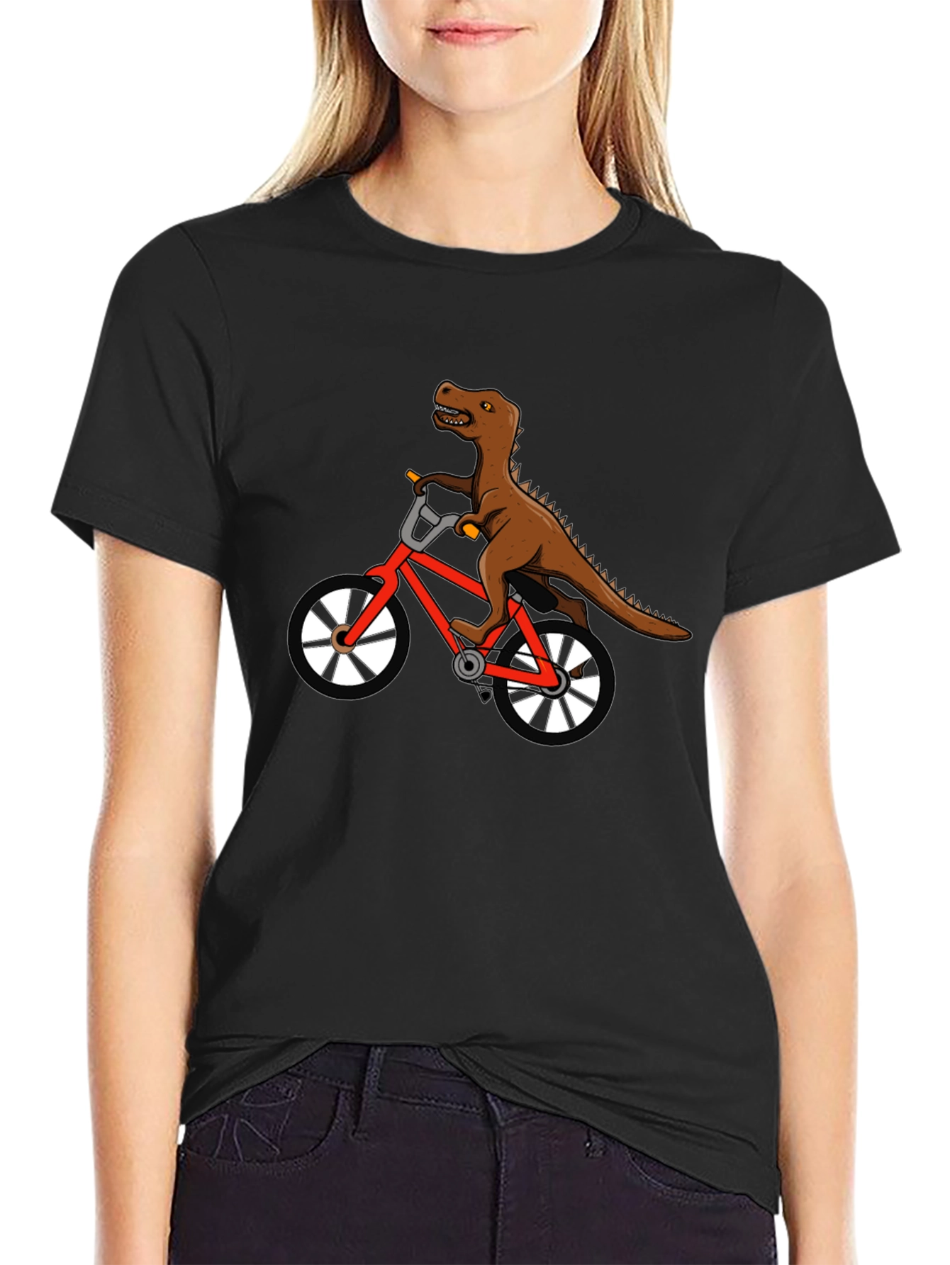 Dino Biker T-Shirt - Black Cotton Graphic Tee