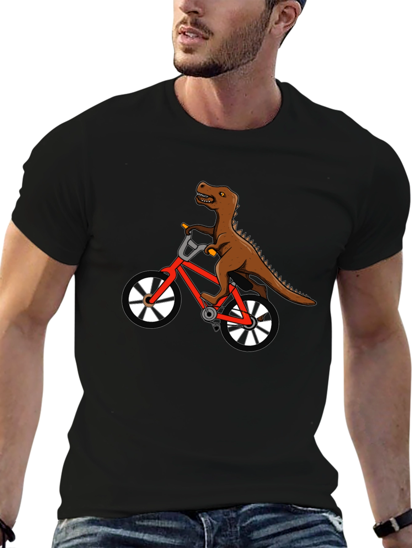Dino Biker T-Shirt - Black Cotton Graphic Tee
