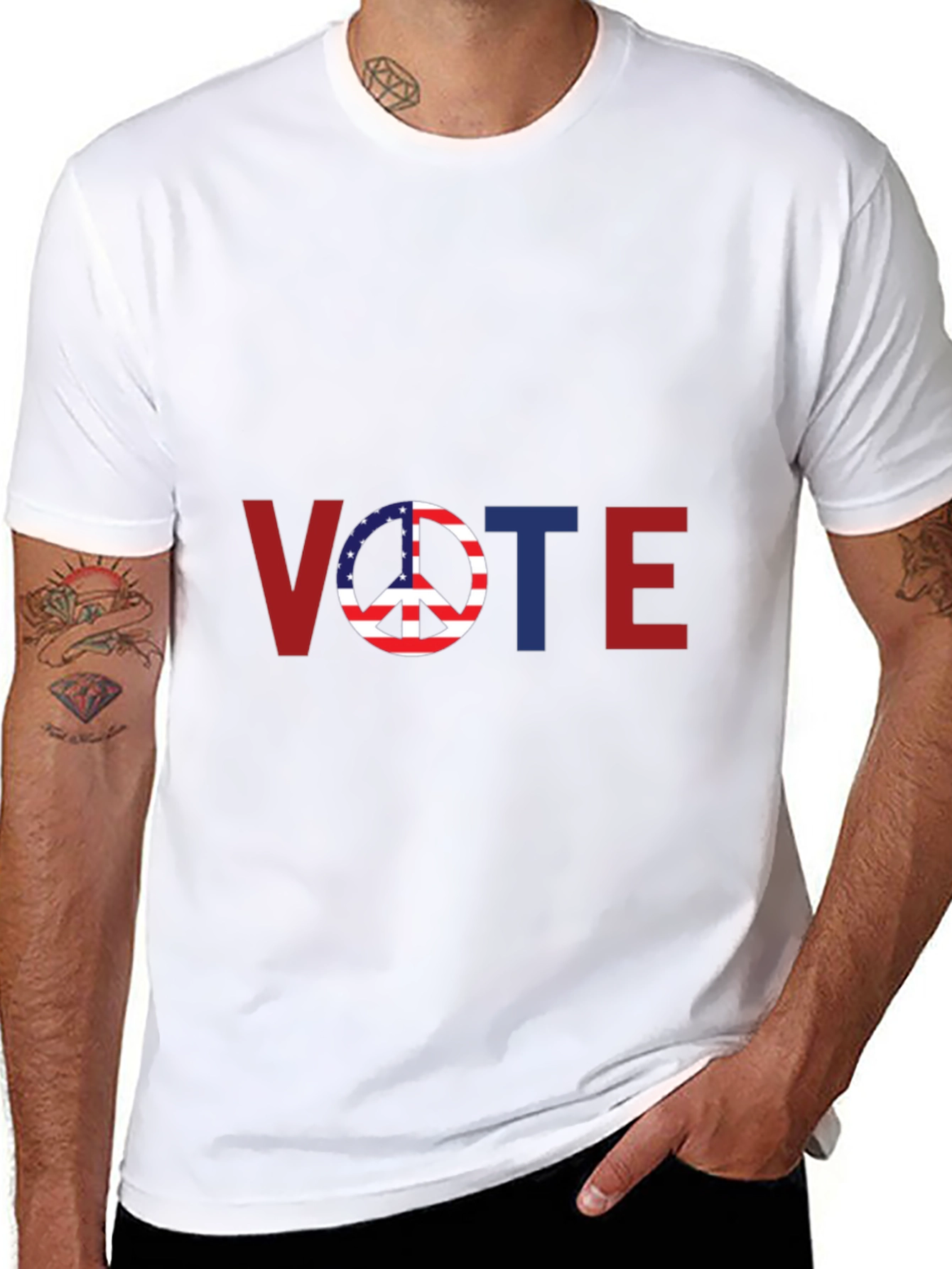 Vote Peace Sign USA Flag Graphic T-Shirt