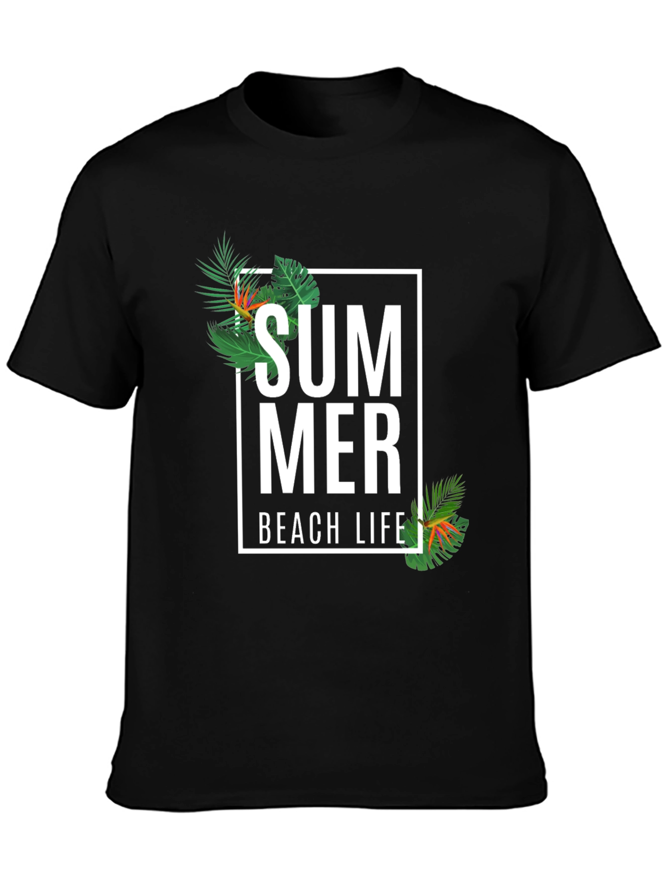 Summer Beach Life Graphic Tee - Black Casual T-Shirt