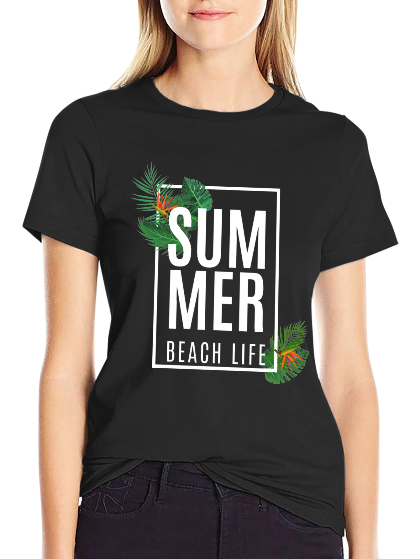 Summer Beach Life Graphic Tee - Black Casual T-Shirt