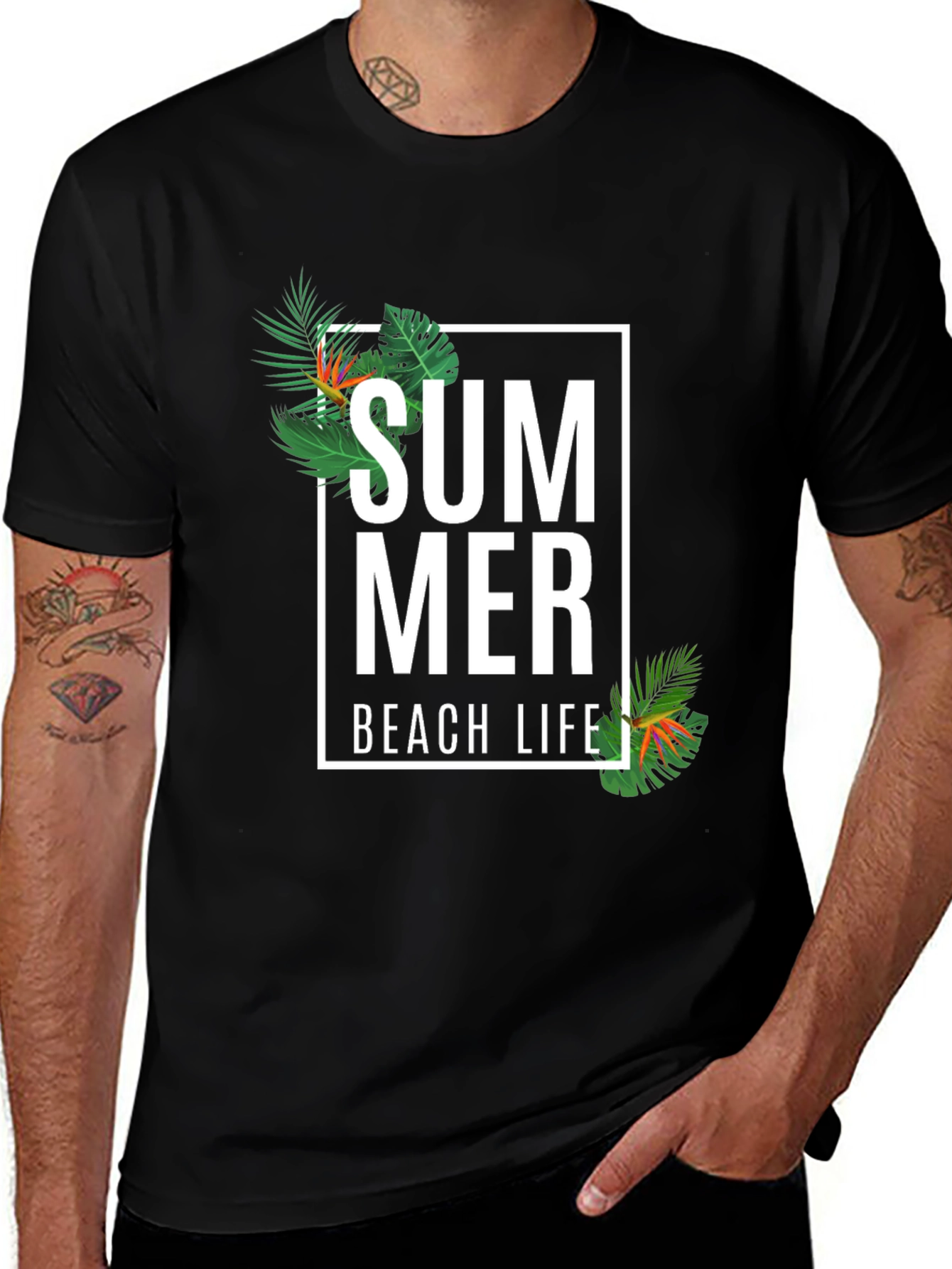 Summer Beach Life Graphic Tee - Black Casual T-Shirt