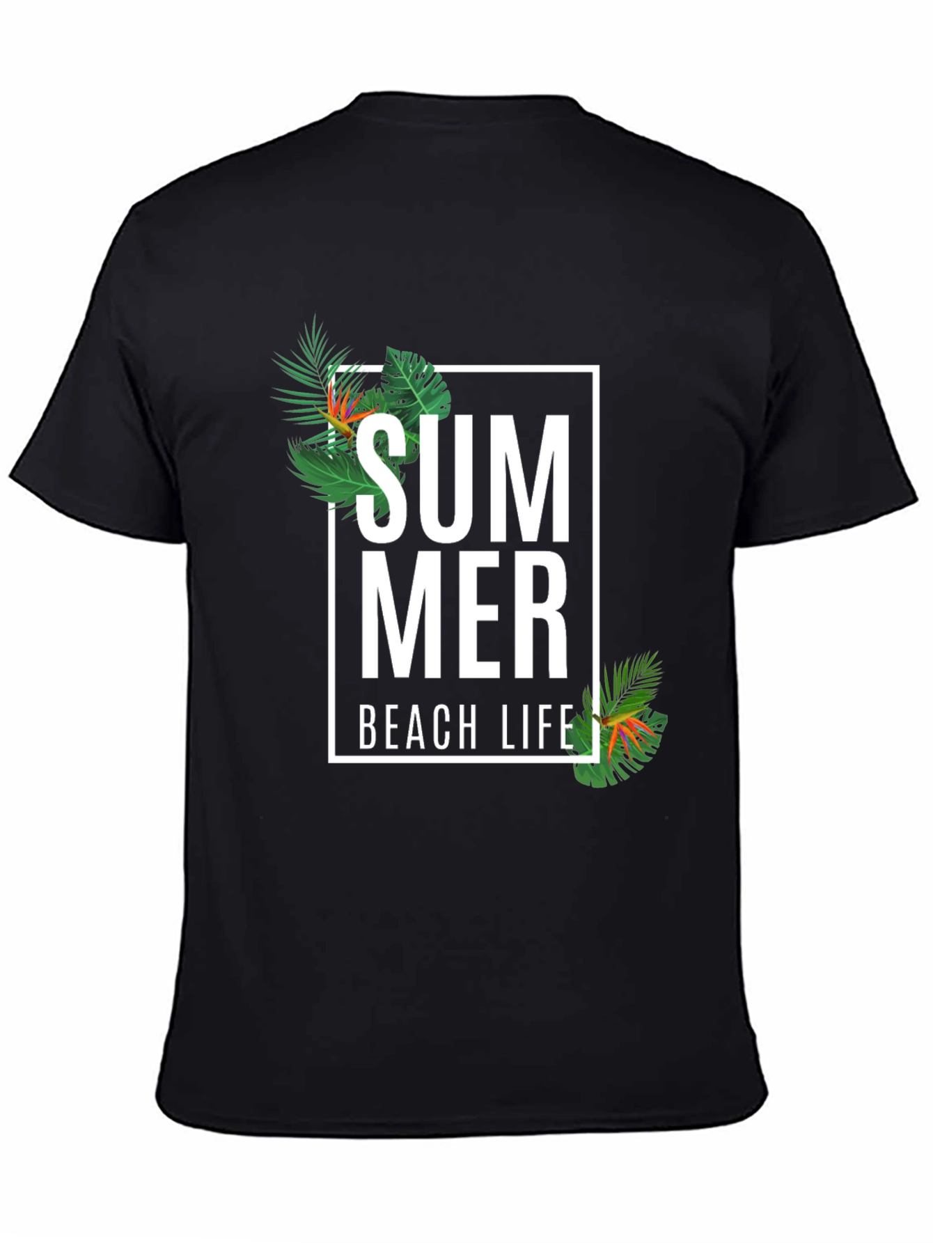 Summer Beach Life Graphic Tee - Black Casual T-Shirt