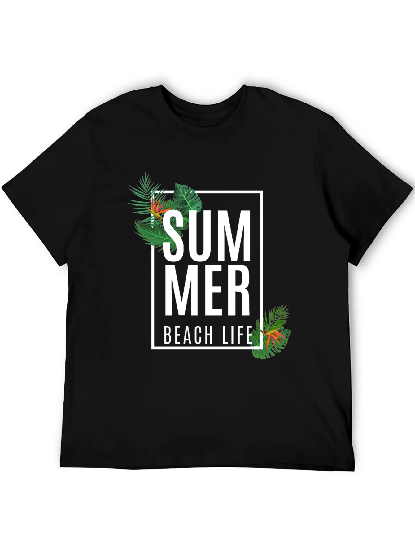 Summer Beach Life Graphic Tee - Black Casual T-Shirt