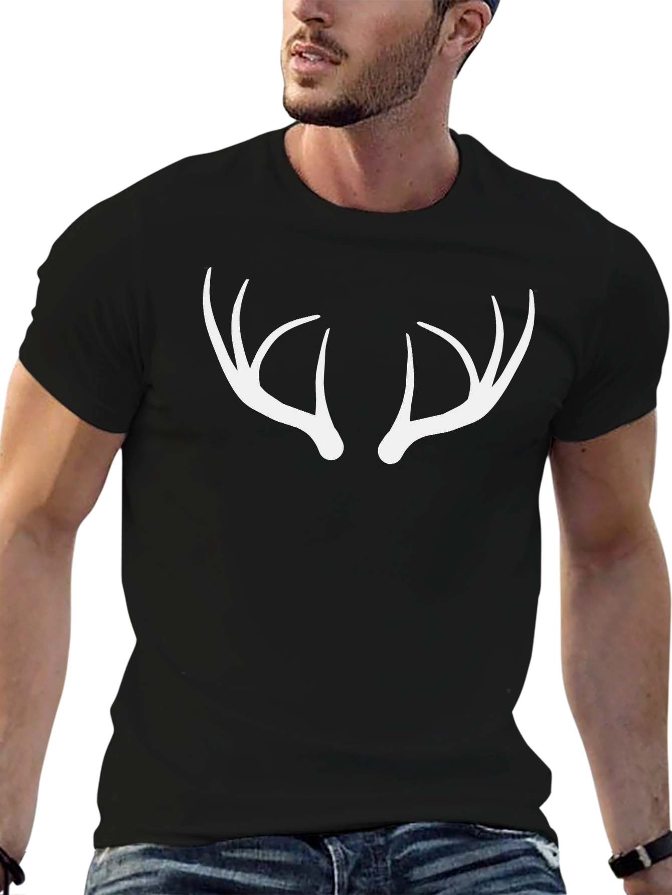 Antler Graphic Tee - Black Cotton Blend Casual Wear