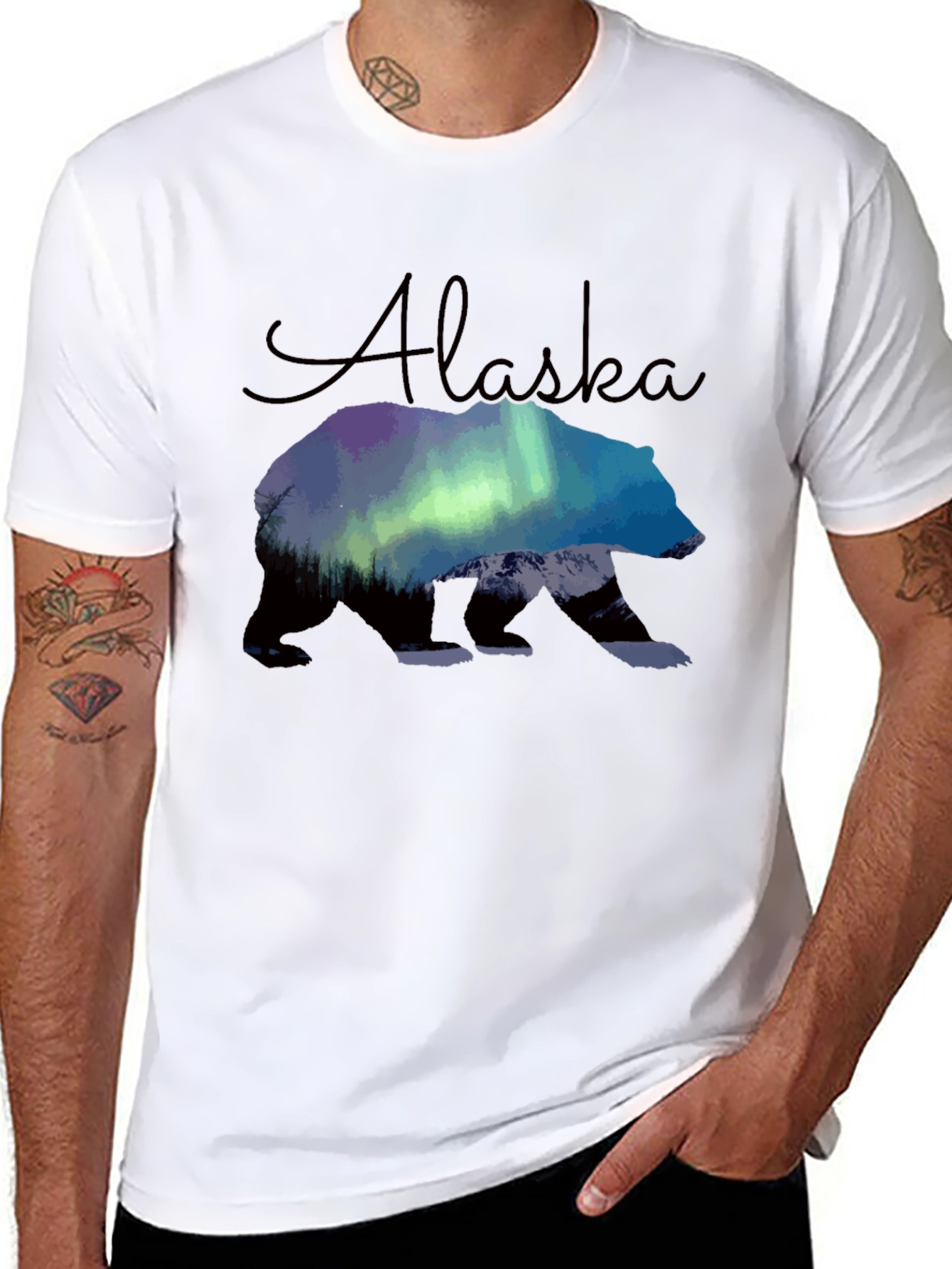 Alaska Bear Northern Lights Graphic T-Shirt
