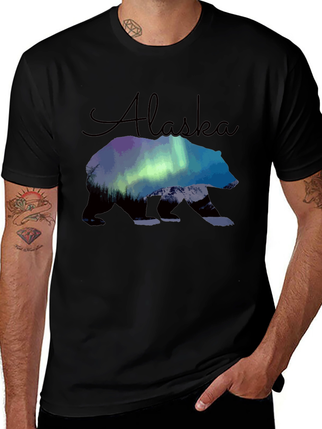 Alaska Bear Northern Lights Graphic T-Shirt