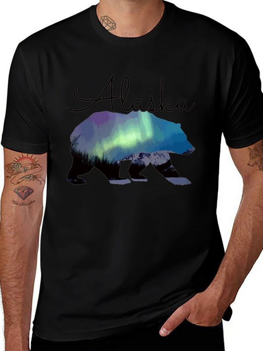 Alaska Bear Northern Lights Graphic T-Shirt