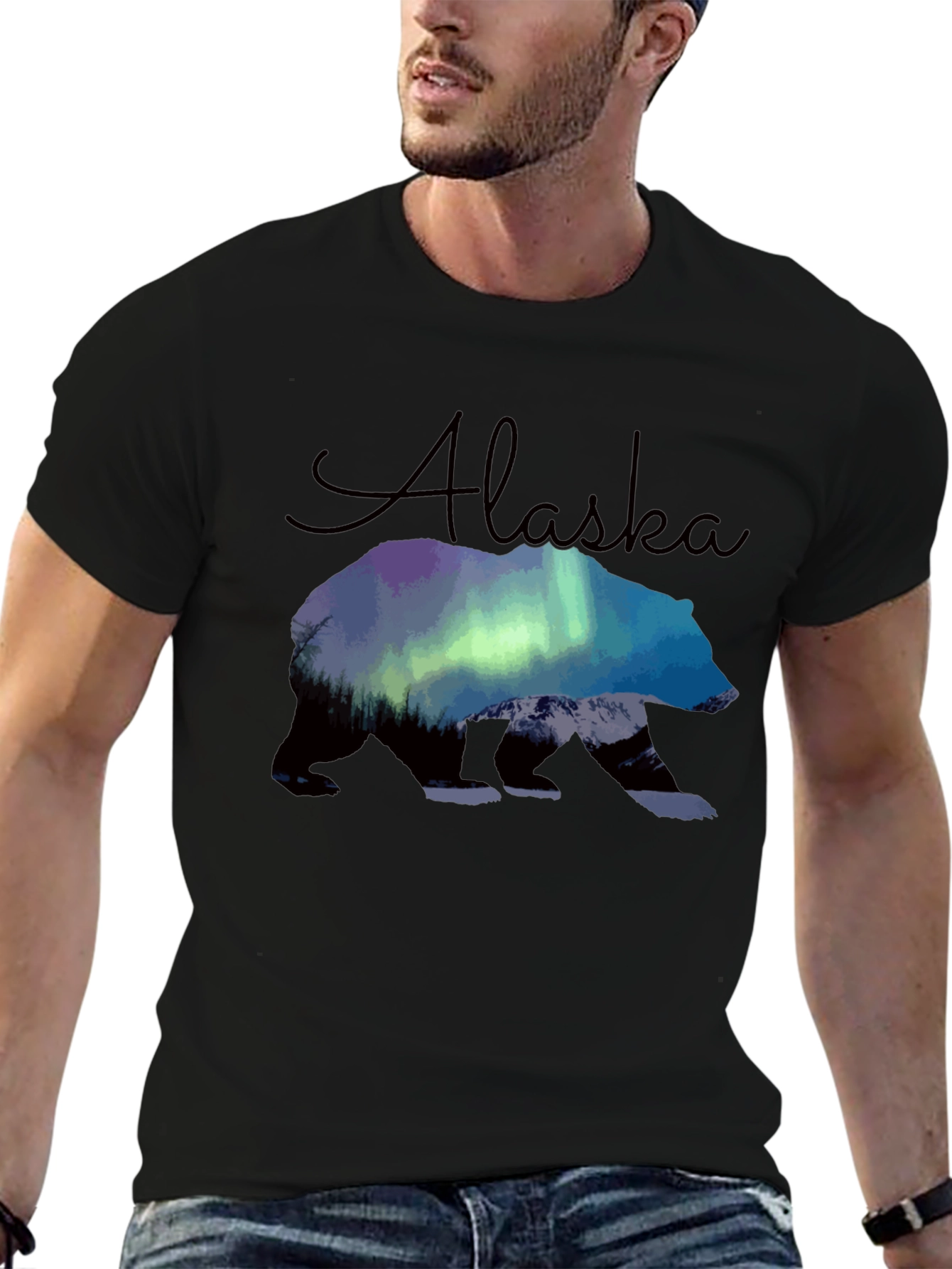Alaska Bear Northern Lights Graphic T-Shirt