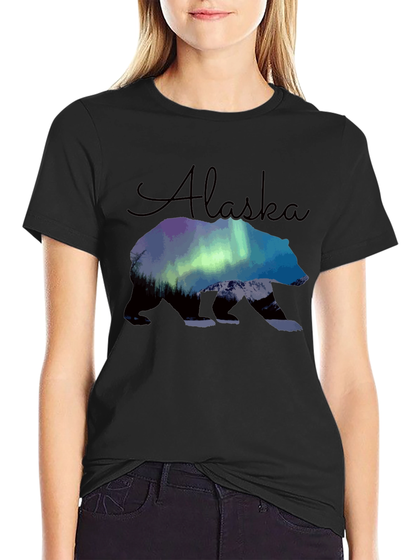 Alaska Bear Northern Lights Graphic T-Shirt