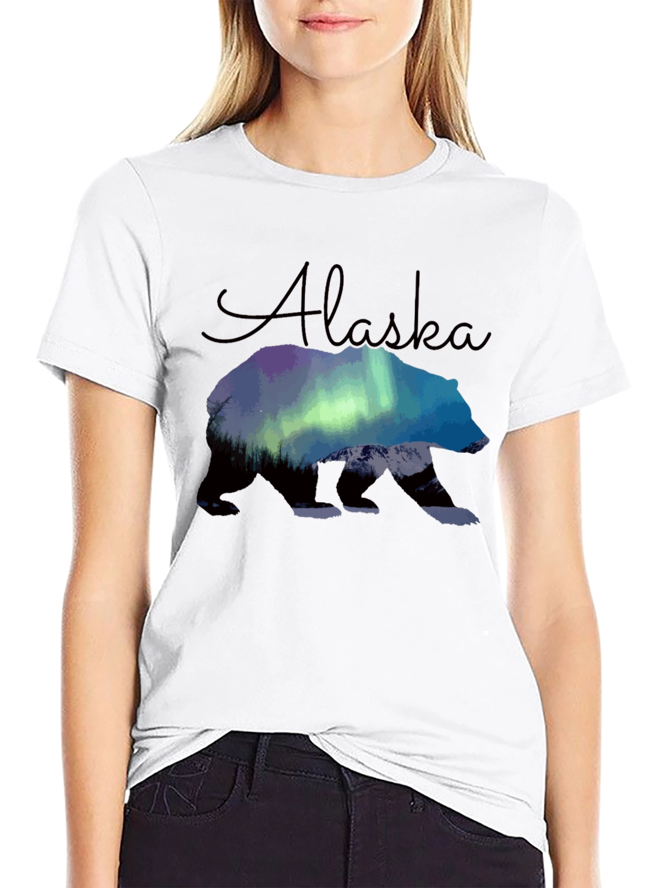 Alaska Bear Northern Lights Graphic T-Shirt