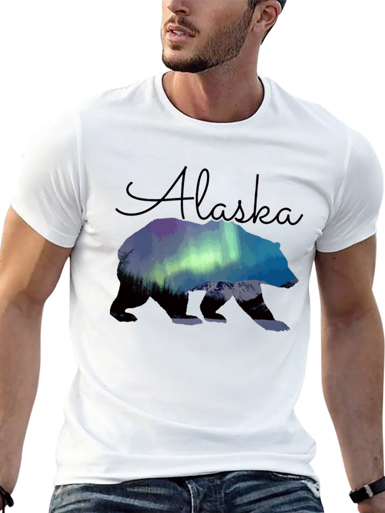 Alaska Bear Northern Lights Graphic T-Shirt