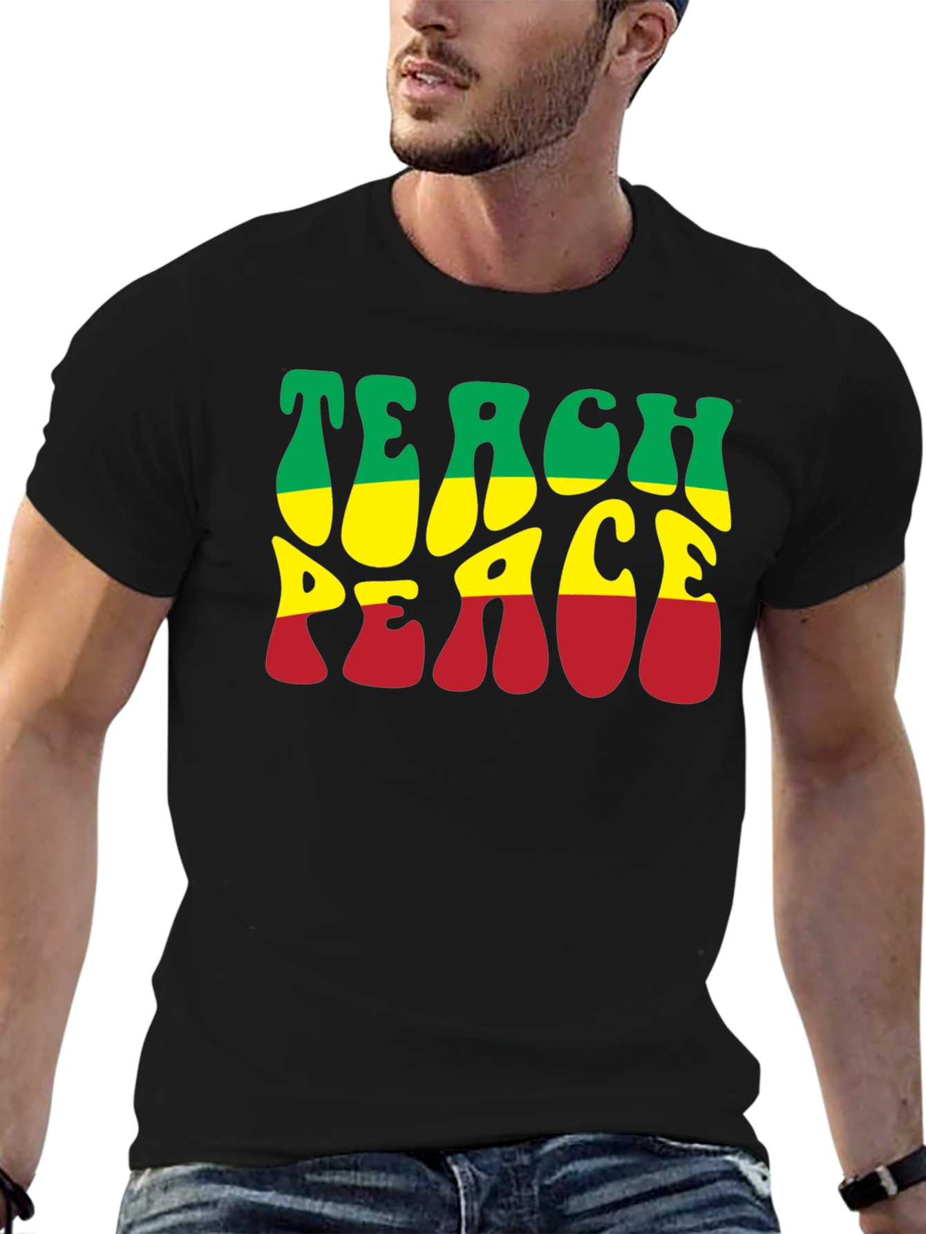 Teach Peace Rasta T-Shirt - Black Graphic Tee