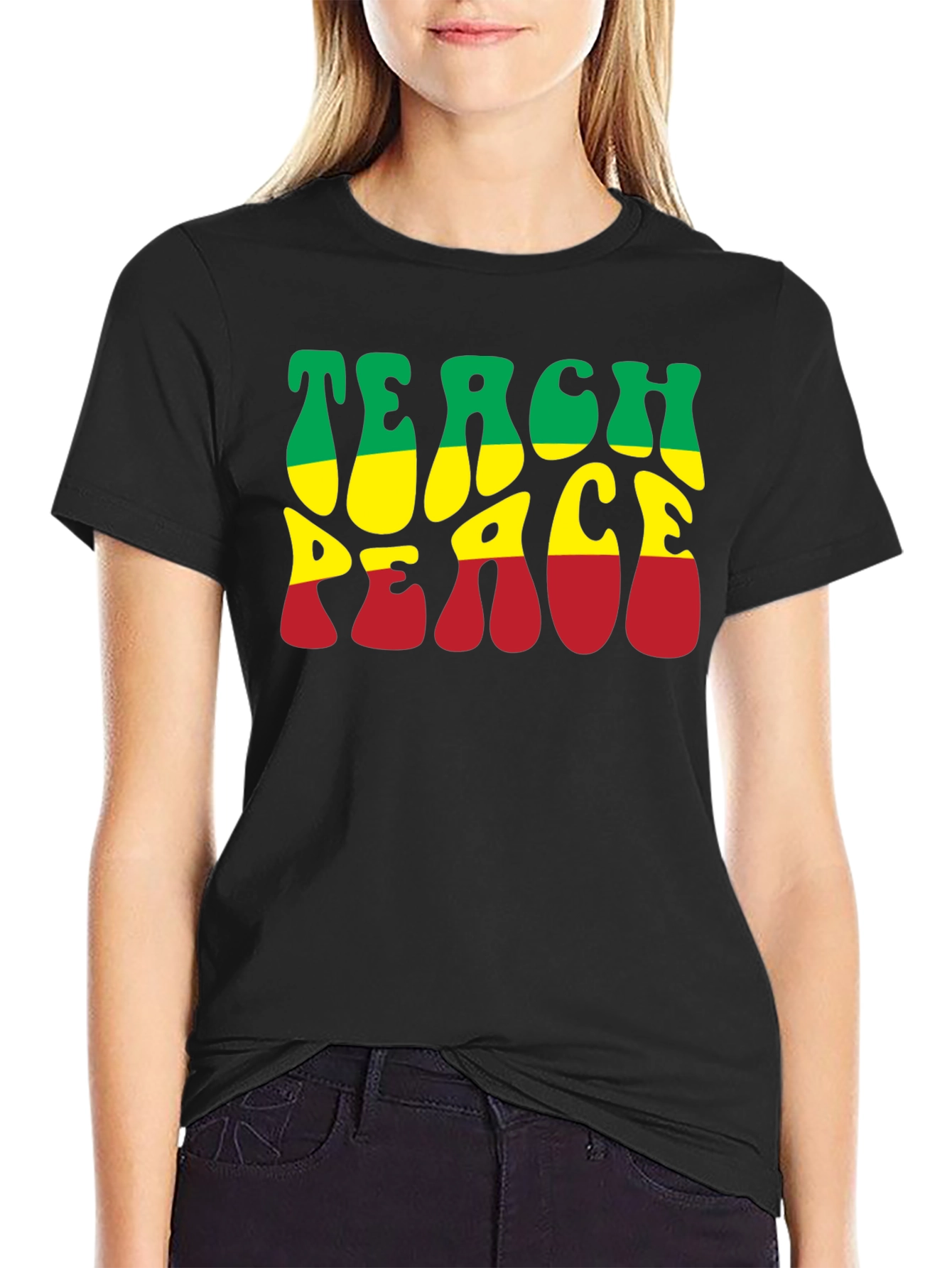 Teach Peace Rasta T-Shirt - Black Graphic Tee