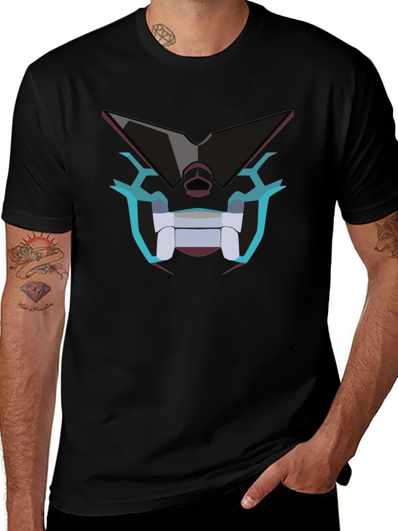 Robot Face Graphic T-Shirt - Black