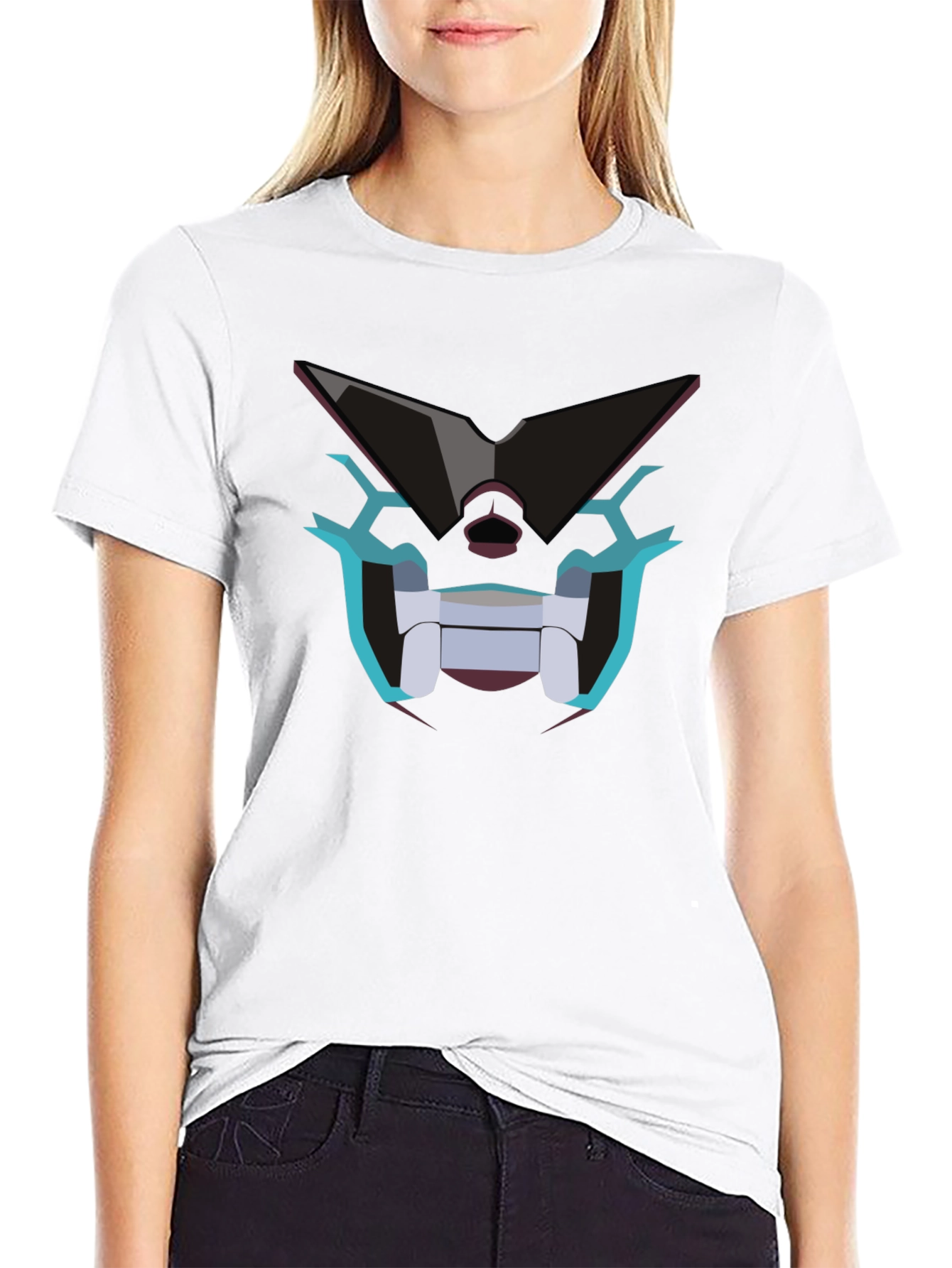Robot Face Graphic T-Shirt - Black