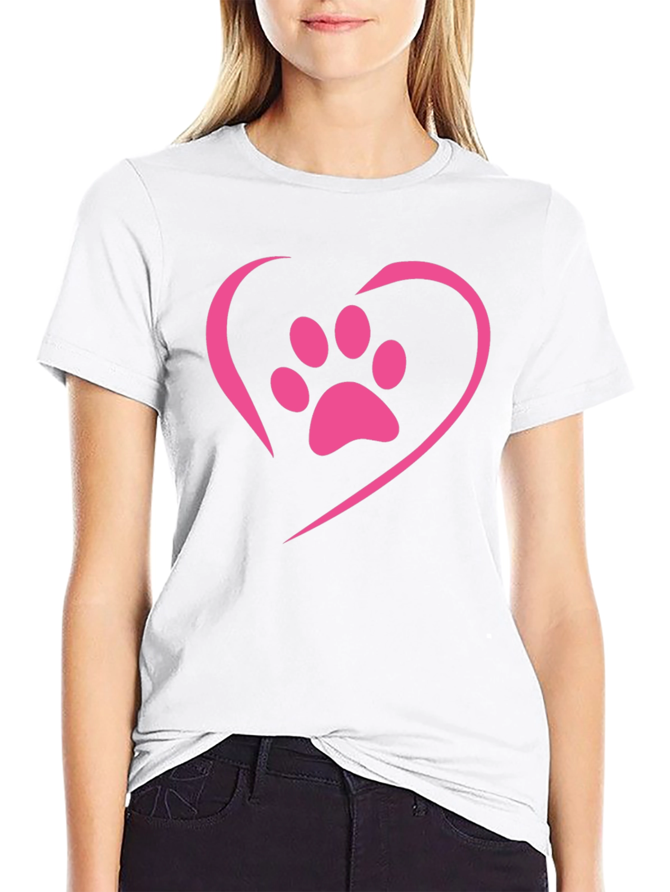 Paw Print Heart T-Shirt - Black Casual Tee
