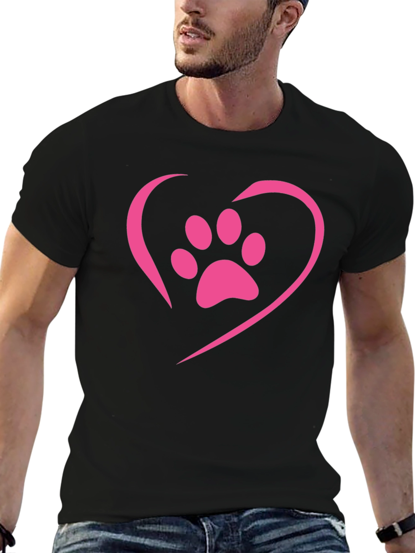 Paw Print Heart T-Shirt - Black Casual Tee