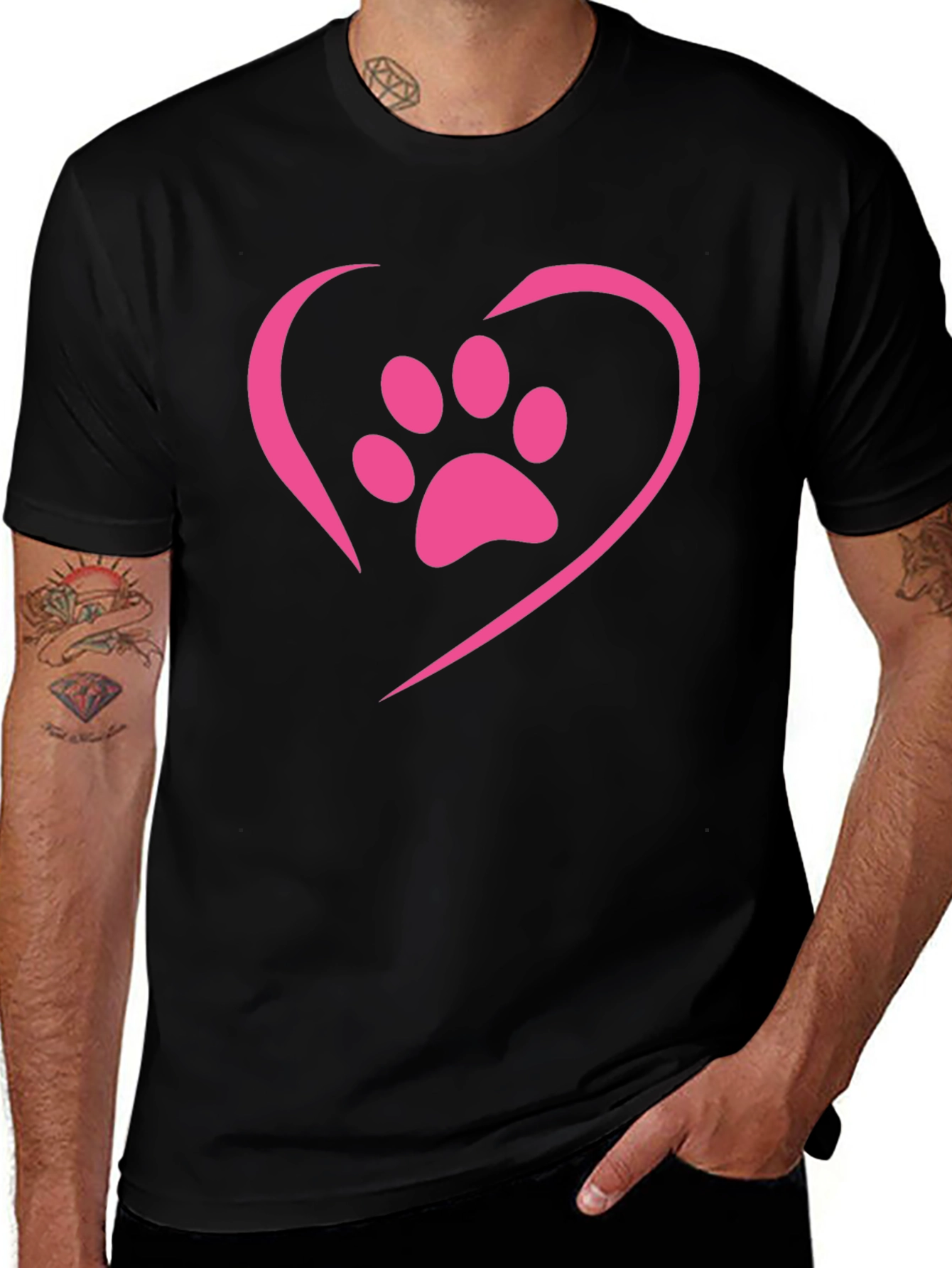 Paw Print Heart T-Shirt - Black Casual Tee