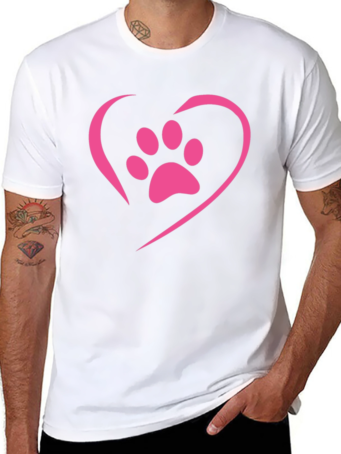 Paw Print Heart T-Shirt - Black Casual Tee
