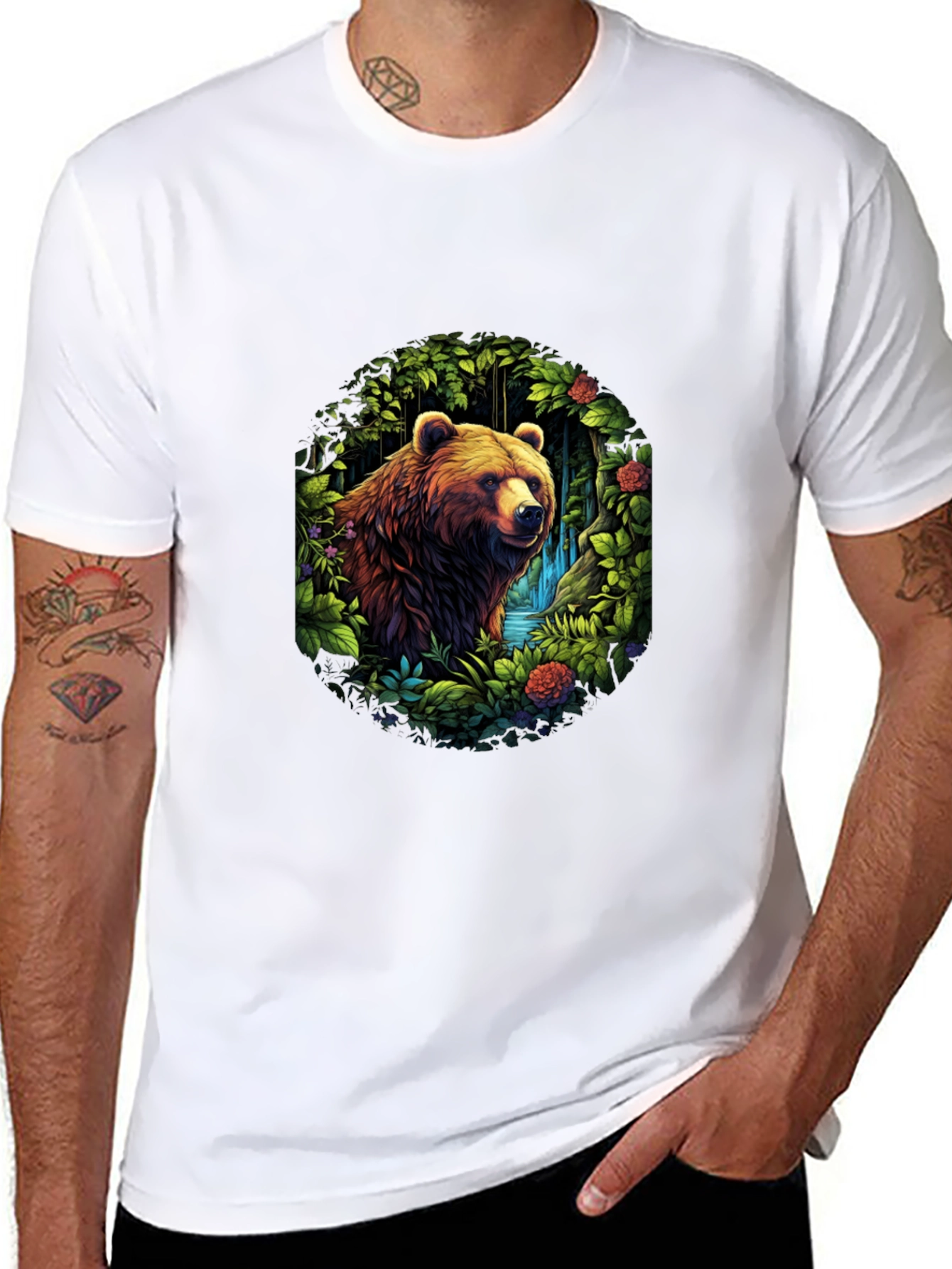 Bear in Forest T-Shirt - Nature Inspired Design