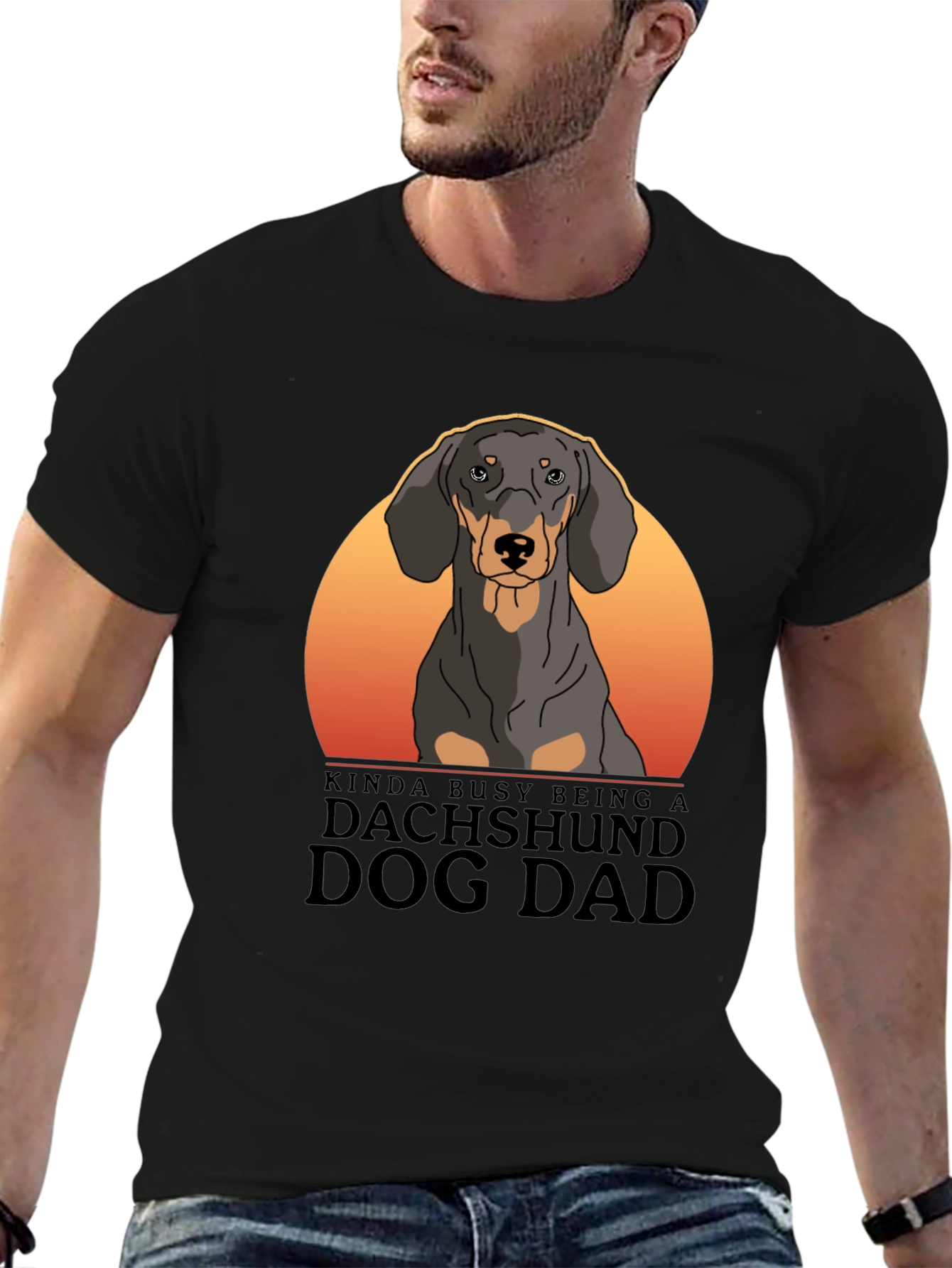 Dachshund Dog Dad T-Shirt - Black Cotton Tee