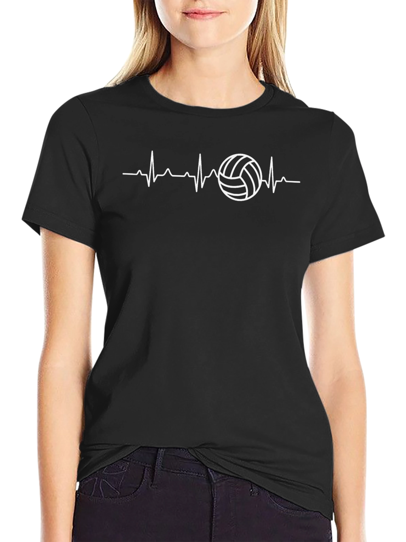 Volleyball Heartbeat Graphic Tee - Black T-Shirt
