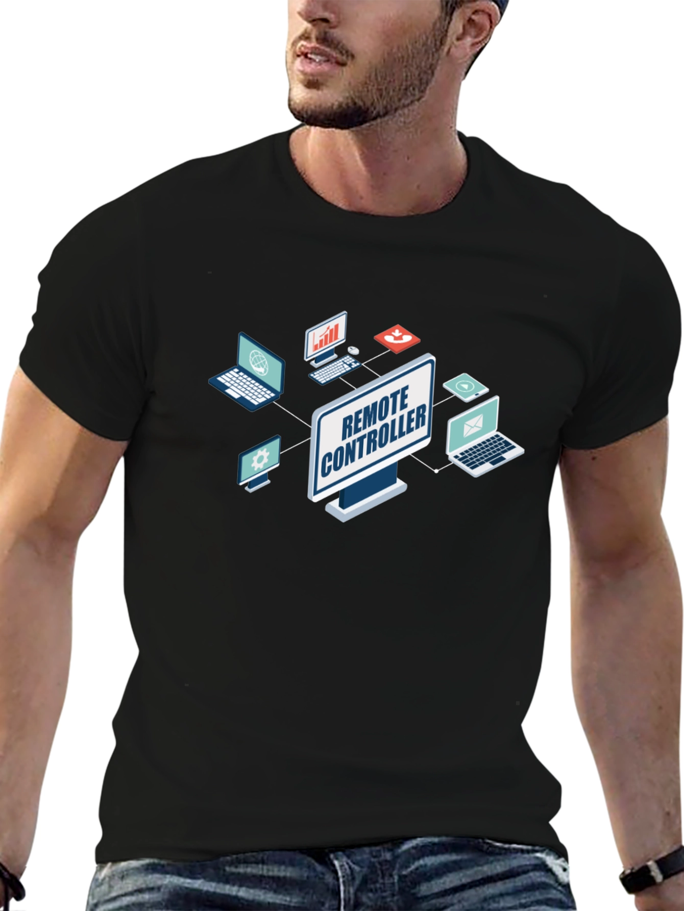Remote Controller Graphic T-Shirt - Black Cotton Tee