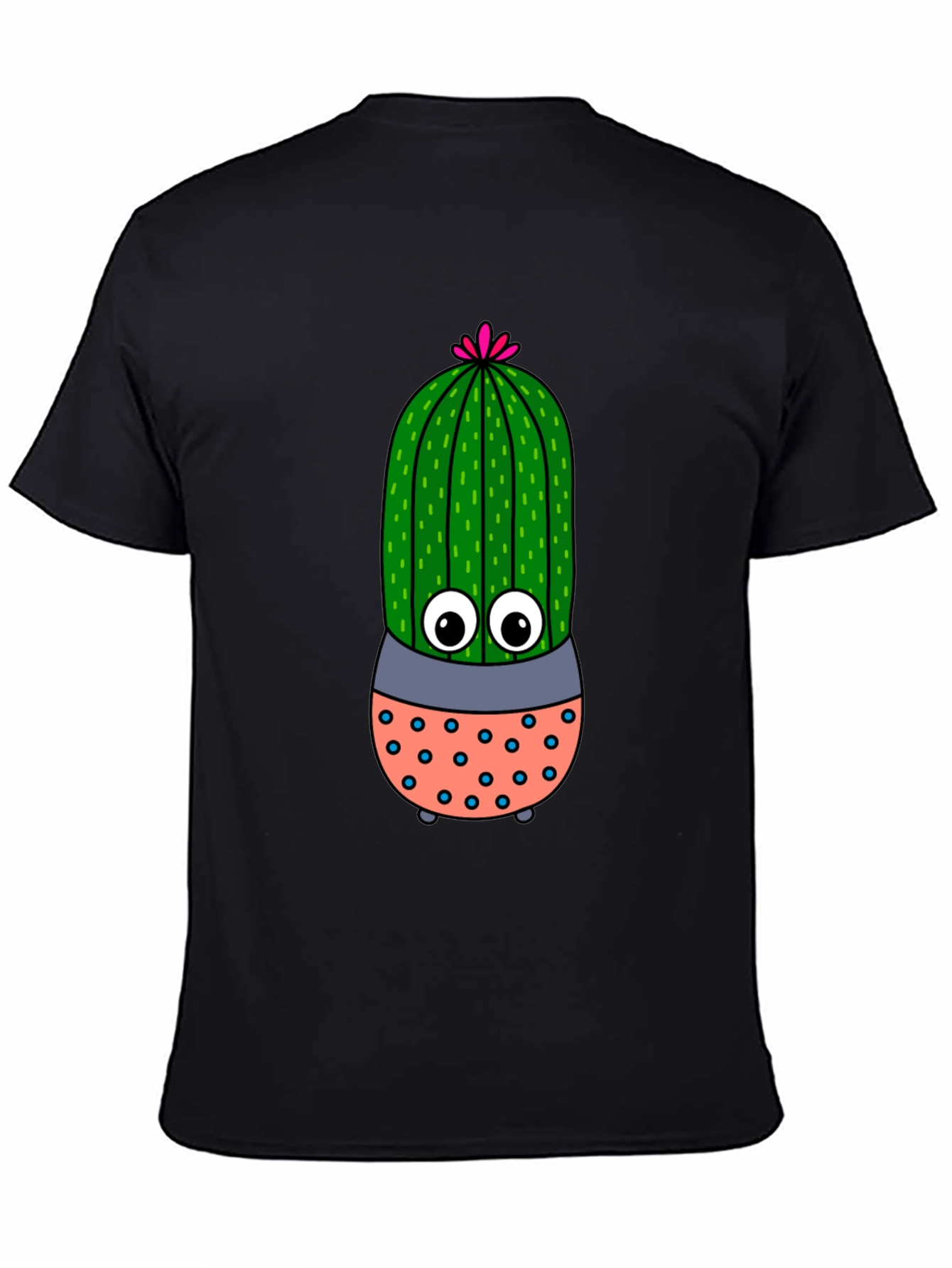 Cute Cartoon Cactus Black T-Shirt