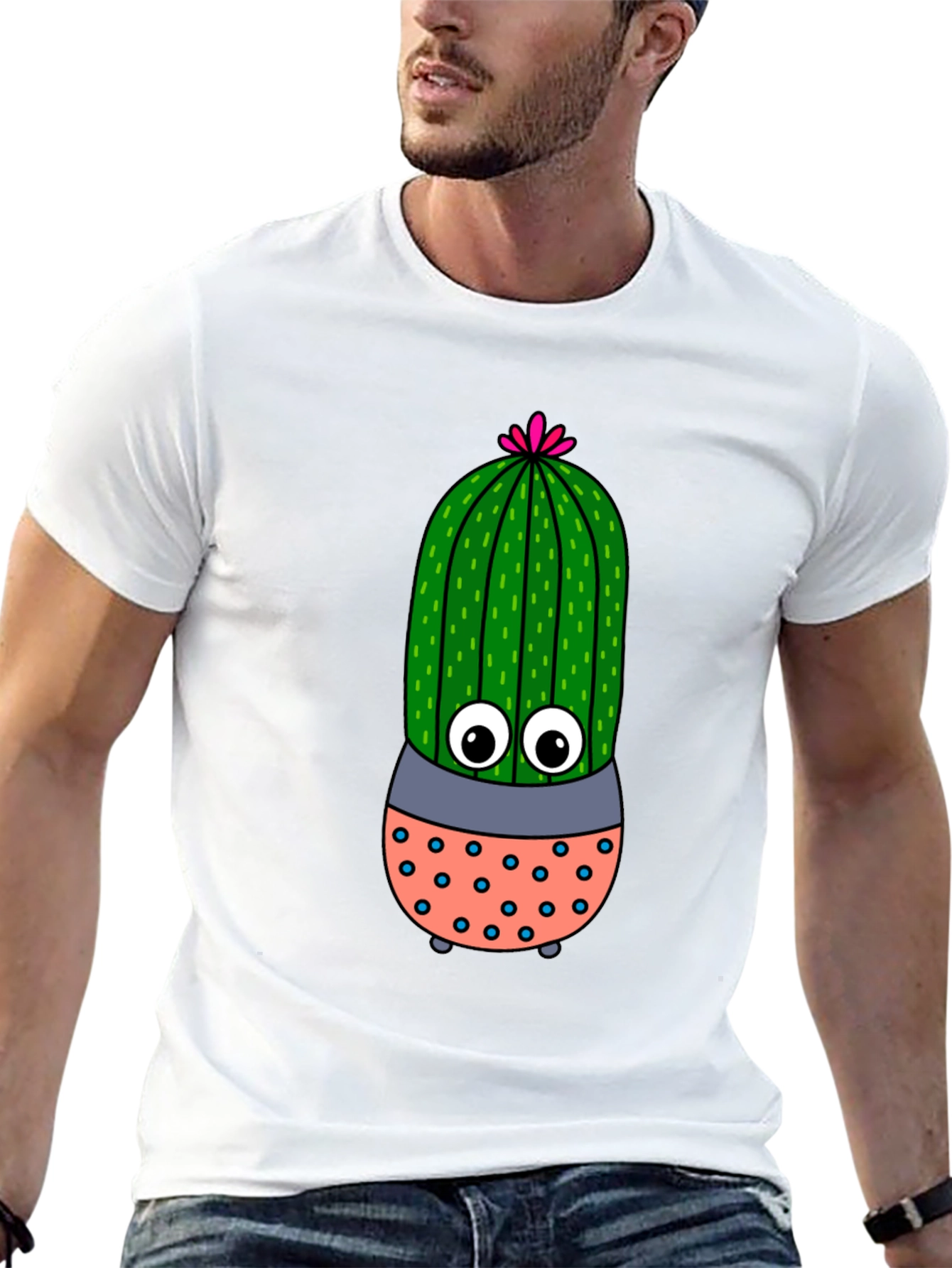 Cute Cartoon Cactus Black T-Shirt
