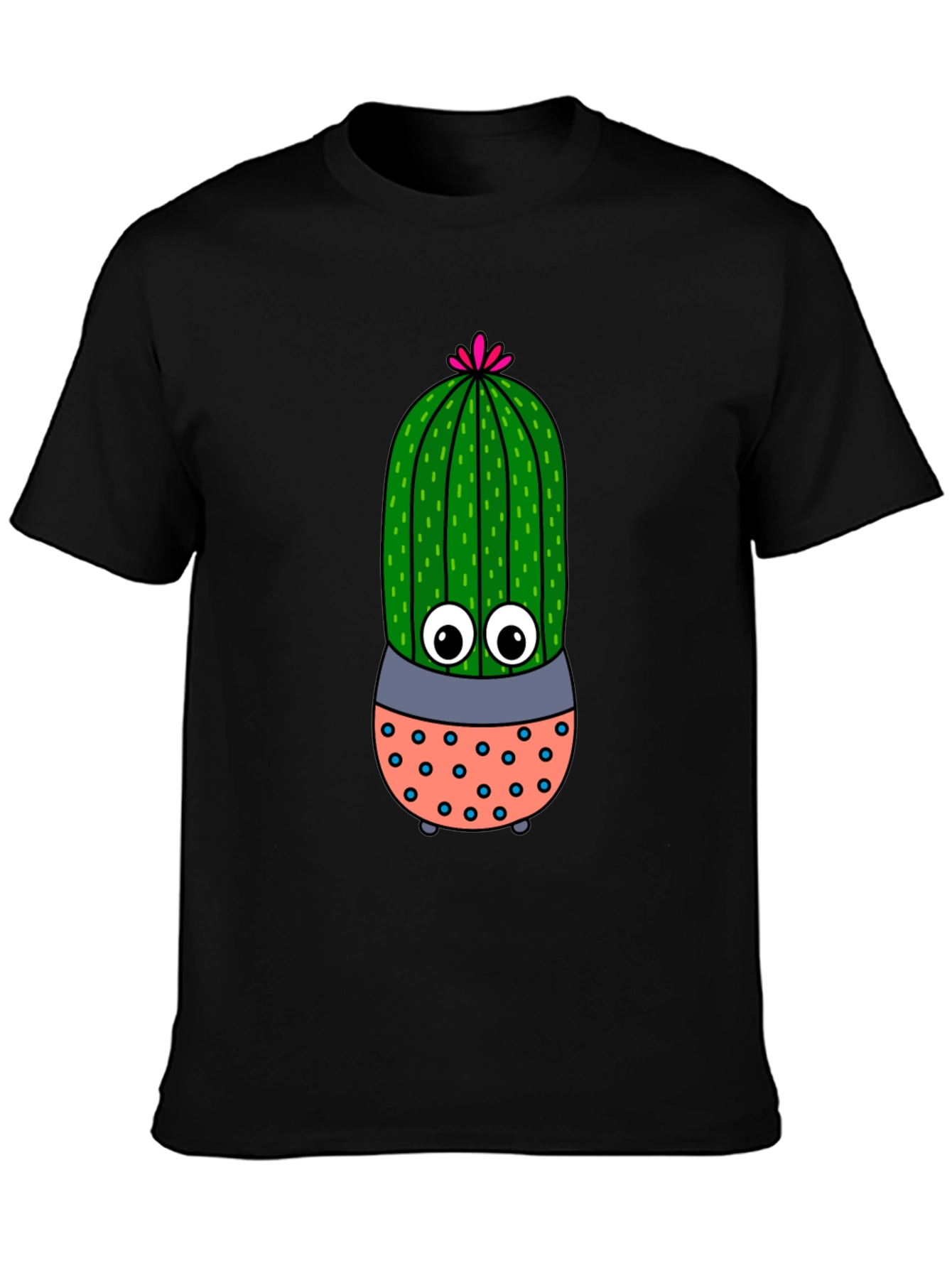 Cute Cartoon Cactus Black T-Shirt