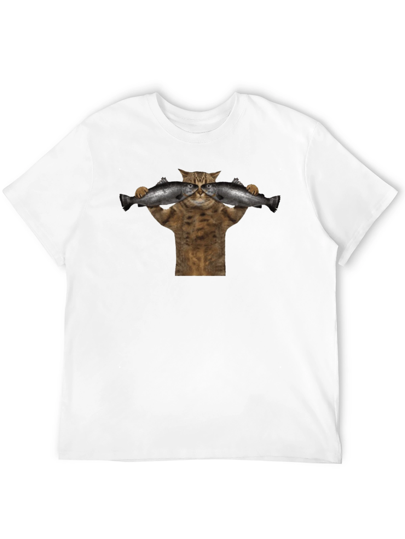 Cat Lifting Fish Black T-Shirt
