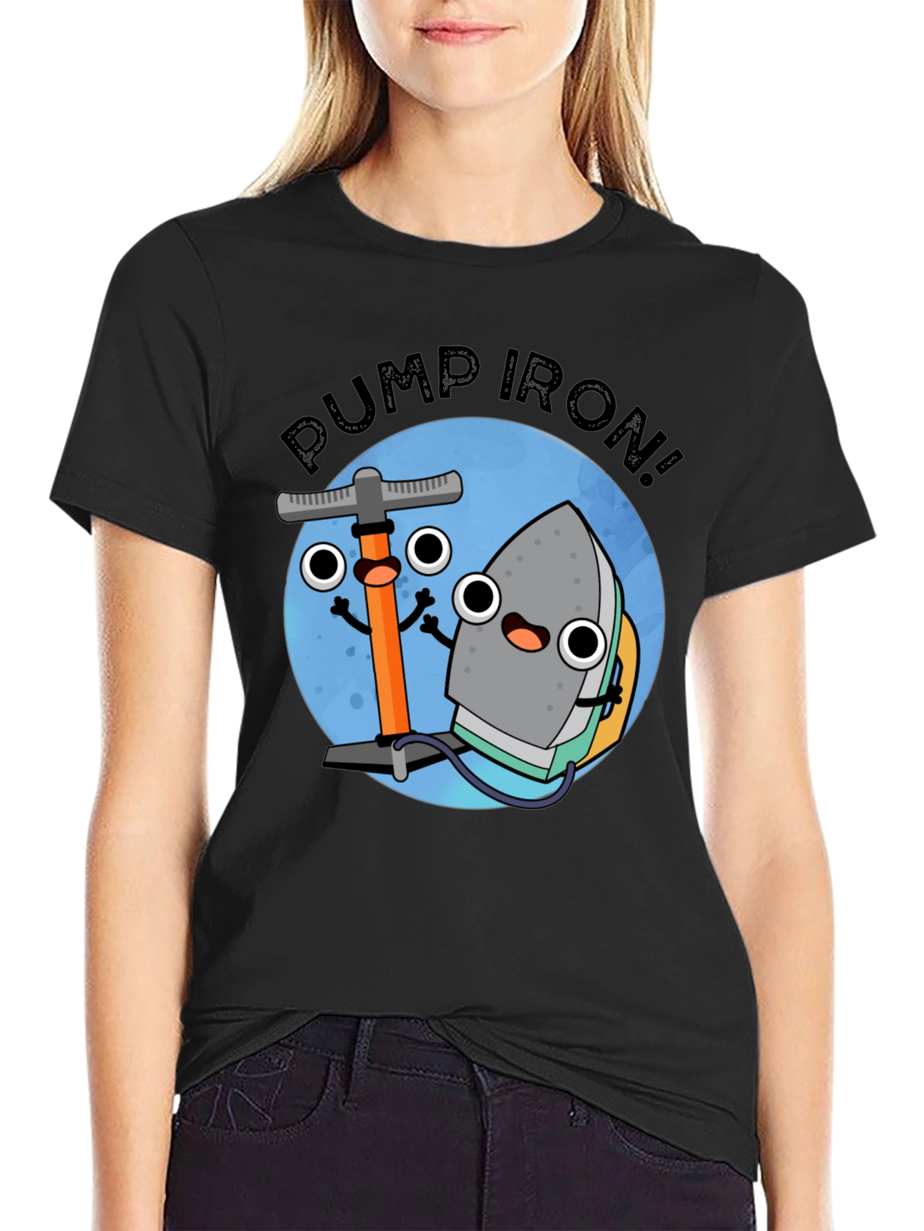 Pump Iron Cartoon Graphic Tee - Black