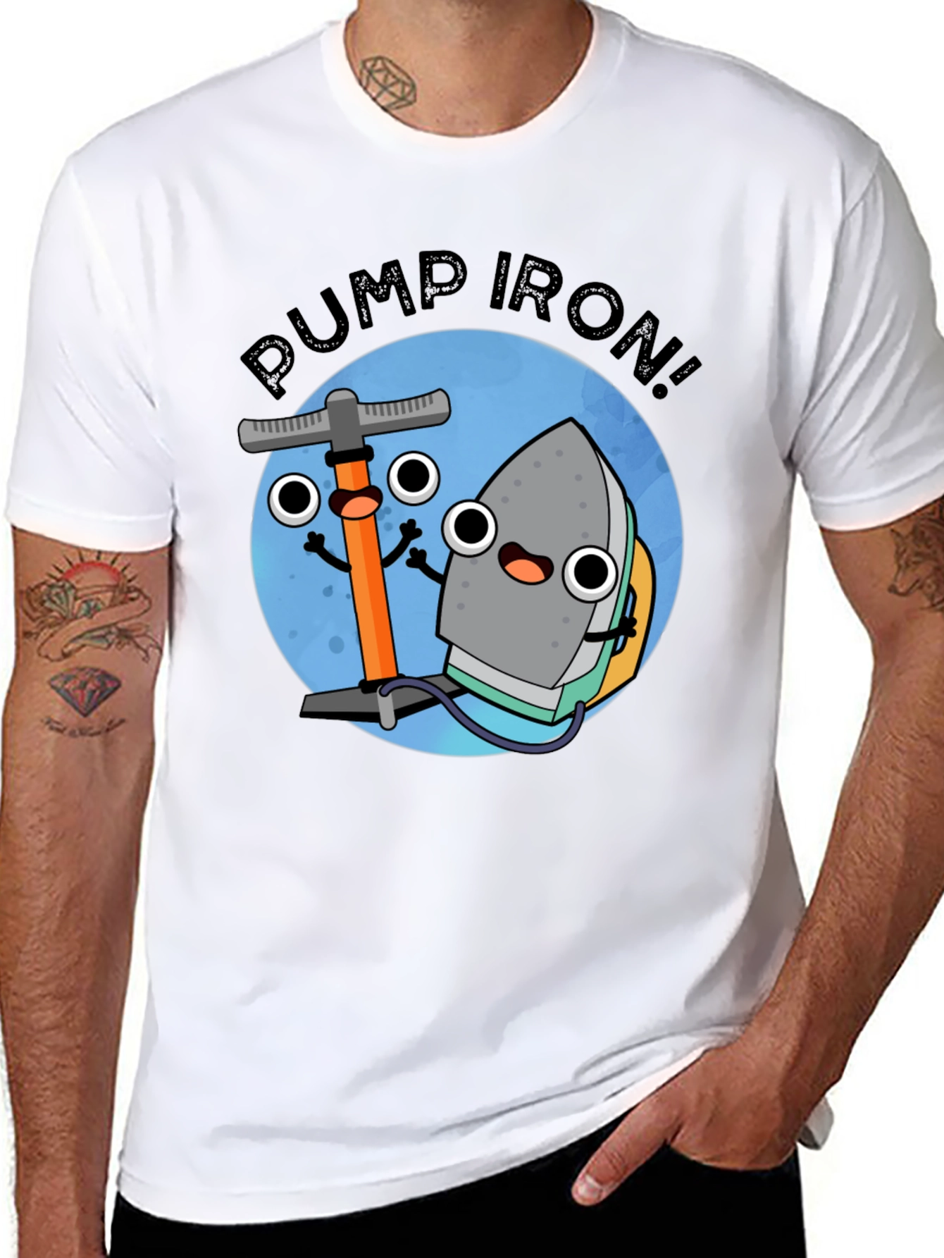 Pump Iron Cartoon Graphic Tee - Black