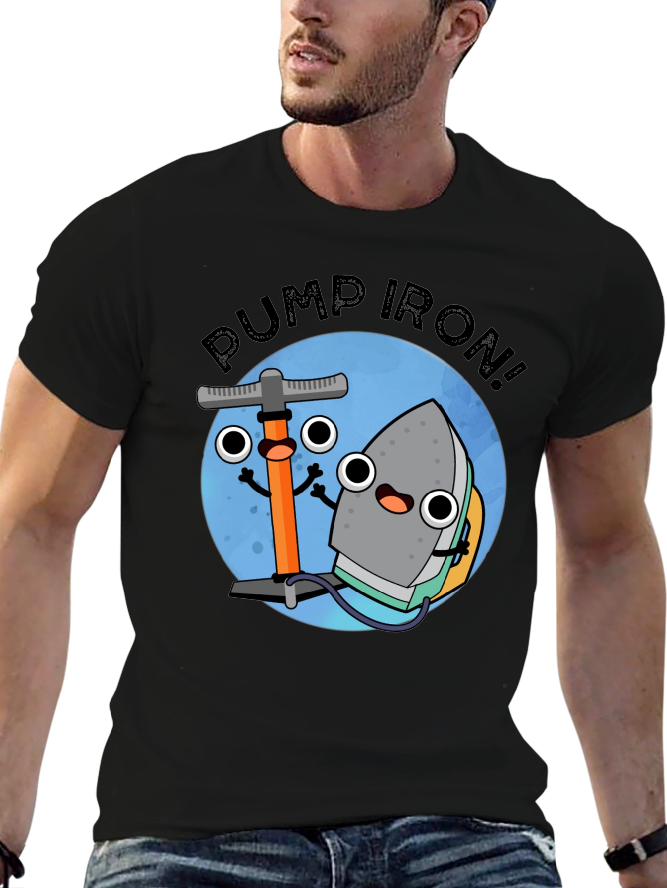 Pump Iron Cartoon Graphic Tee - Black