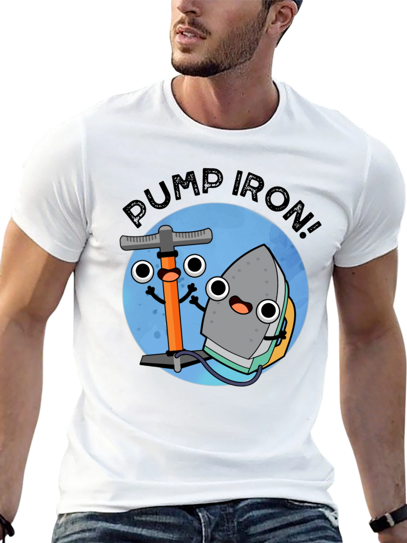Pump Iron Cartoon Graphic Tee - Black
