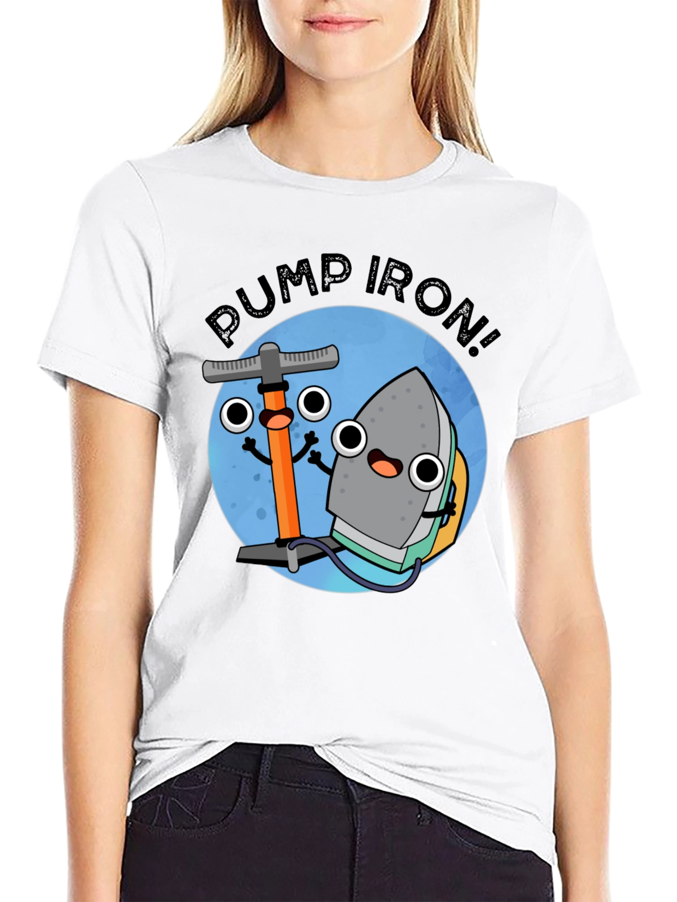Pump Iron Cartoon Graphic Tee - Black