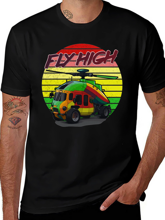 Fly High Helicopter Graphic Tee - Black