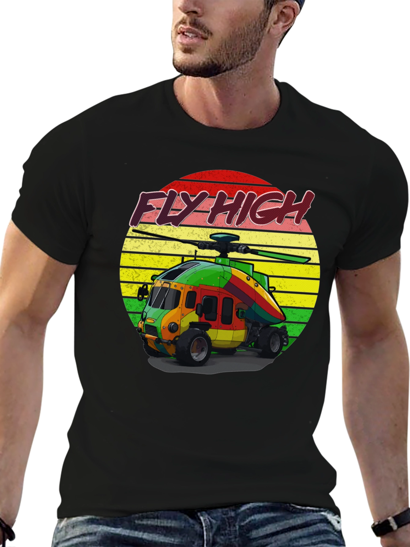Fly High Helicopter Graphic Tee - Black