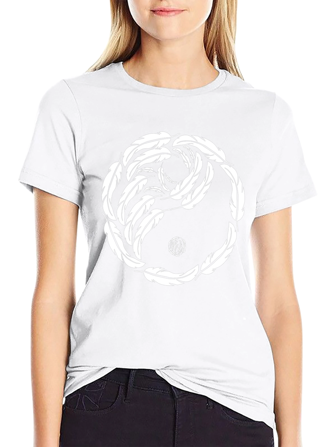 Yin Yang Feather T-Shirt - Black