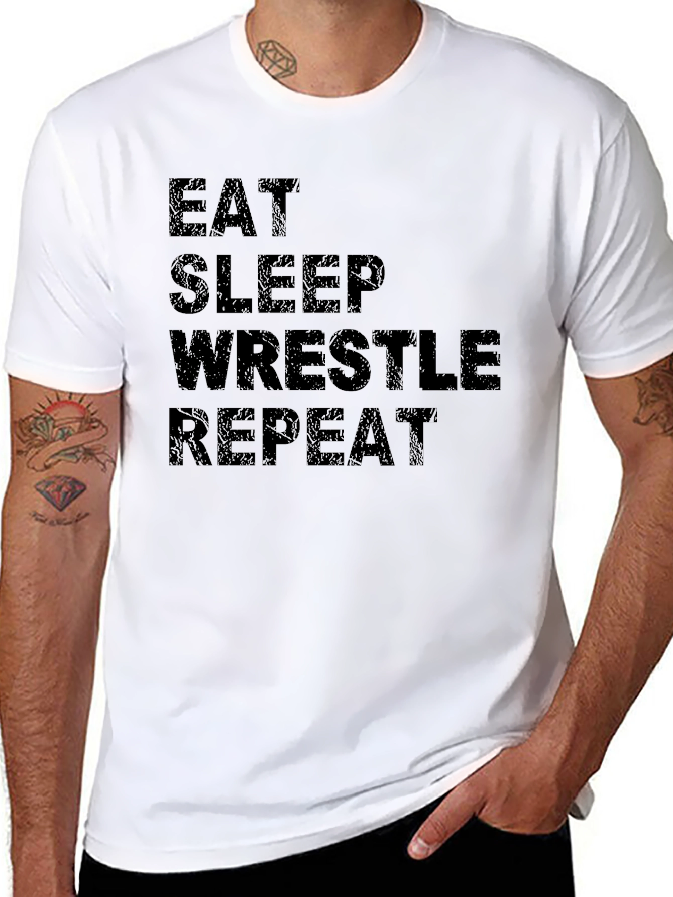 Eat Sleep Wrestle Repeat Black T-Shirt